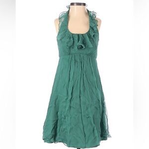 Amsale Green Silk Halter Ruffle Knee Length Dress - Size 10